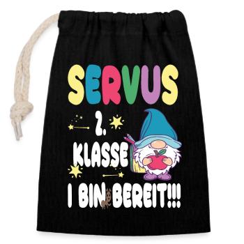 farbenfrohes Design für den Schulstart - Servus - Verschließbarer Geschenkbeutel aus Baumwolle (14x20cm) - Schwarz - Vorne