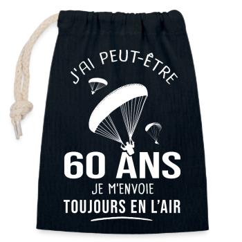 60 ans parapente humour anniversaire parapentistes - Sac cadeau en coton avec cordon (14 x 20 cm) - bleu marine - Devant