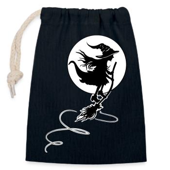 Hexe fliegt im Mondlicht - Halloween Design - Verschließbarer Geschenkbeutel aus Baumwolle (14x20cm) - Navy - Vorne