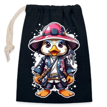 Quack-tastic Samurai Adventures: Cute Samurai Duck - Sac cadeau en coton avec cordon (14 x 20 cm) - bleu marine - Devant