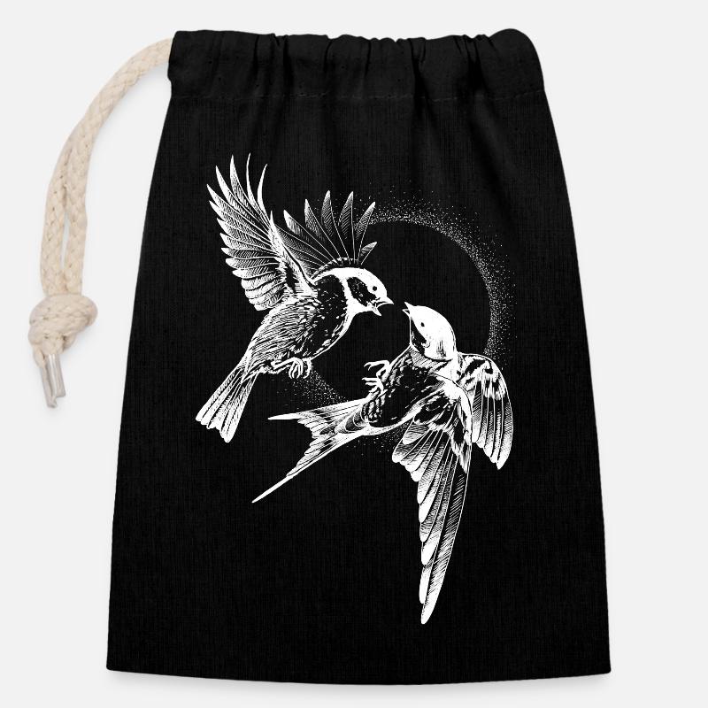 Inversion de combat d’oiseaux - Sac cadeau en coton avec cordon (14 x 20 cm) - noir