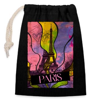 Paris, France, Ville, Horizon, Tour Eiffel, Coloré - Sac cadeau en coton avec cordon (14 x 20 cm) - noir - Devant