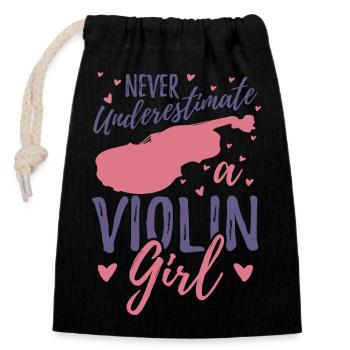 Ne sous-estimez jamais un violoniste - Sac cadeau en coton avec cordon (14 x 20 cm) - noir - Devant