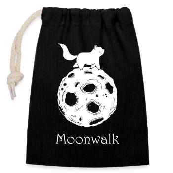 Mond und Katze, Moonwalk - Verschließbarer Geschenkbeutel aus Baumwolle (14x20cm) - Schwarz - Vorne