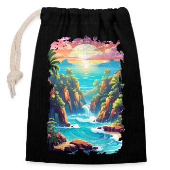 Beach Holidays Sun Sea - Closable cotton gift bag (14x20cm) - black - Front