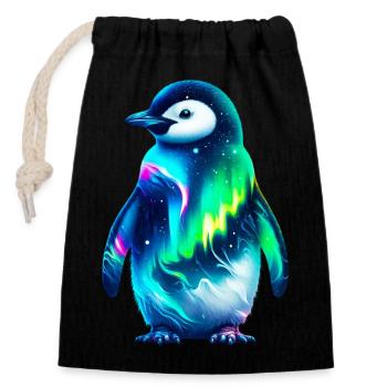 Aurora Borealis Penguin - Closable cotton gift bag (14x20cm) - black - Front