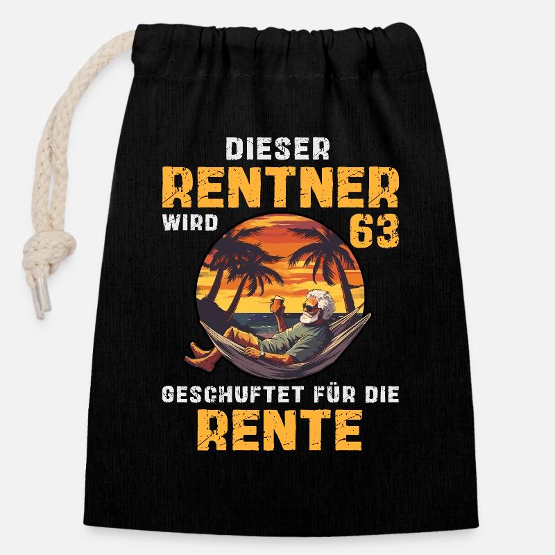 Lustig Rentner 63 Geburtstag Rente Senioren Spruch - Verschließbarer Geschenkbeutel aus Baumwolle (14x20cm) - Schwarz