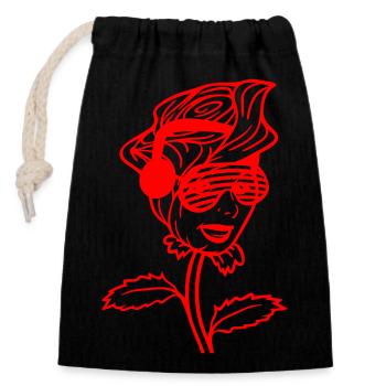 Femme DJ Rose Fleur Joli Visage Féminin - Sac cadeau en coton avec cordon (14 x 20 cm) - noir - Devant