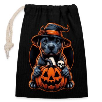 Hund Halloween - Pitbull Hexe - Verschließbarer Geschenkbeutel aus Baumwolle (14x20cm) - Schwarz - Vorne