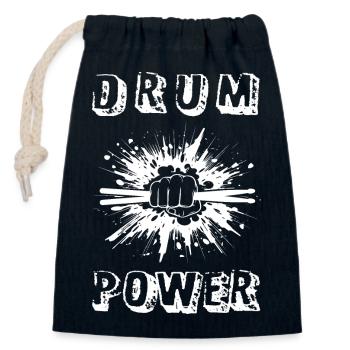 « DRUM POWER » - Batterie - Percussions - Sac cadeau en coton avec cordon (14 x 20 cm) - bleu marine - Devant