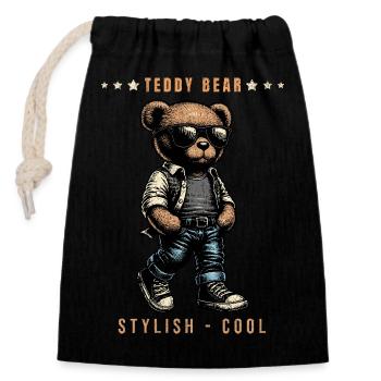 Teddy Bear Stylish und Cool - Verschließbarer Geschenkbeutel aus Baumwolle (14x20cm) - Schwarz - Vorne
