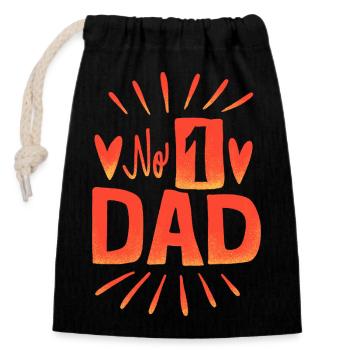 No. 1 Dad – Hearts and Rays Design - Closable cotton gift bag (14x20cm) - black - Front