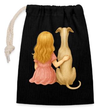 windhund – Mädchen & Hund Seite an Seite - Verschließbarer Geschenkbeutel aus Baumwolle (14x20cm) - Schwarz - Vorne