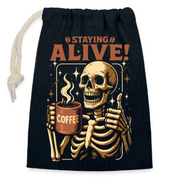Staying Alive skeleton coffee - Closable cotton gift bag (14x20cm) - navy - Front