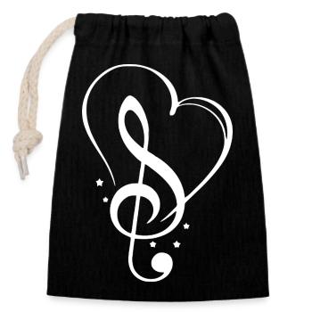 Coeur musical avec conception de clé de sol - Sac cadeau en coton avec cordon (14 x 20 cm) - noir - Devant
