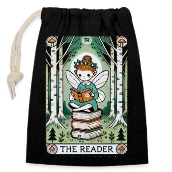 Le lecteur Tarot Card Design - Sac cadeau en coton avec cordon (14 x 20 cm) - noir - Devant