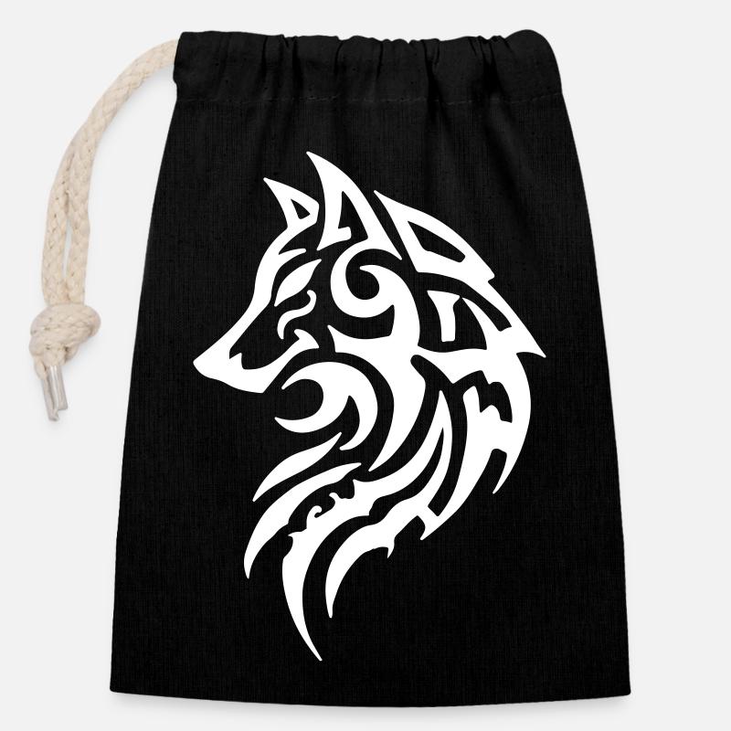 Wolf Tribal Tattoo - Closable cotton gift bag (14x20cm) - black