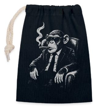 Cigare Singe En Costume - Sac cadeau en coton avec cordon (14 x 20 cm) - bleu marine - Devant