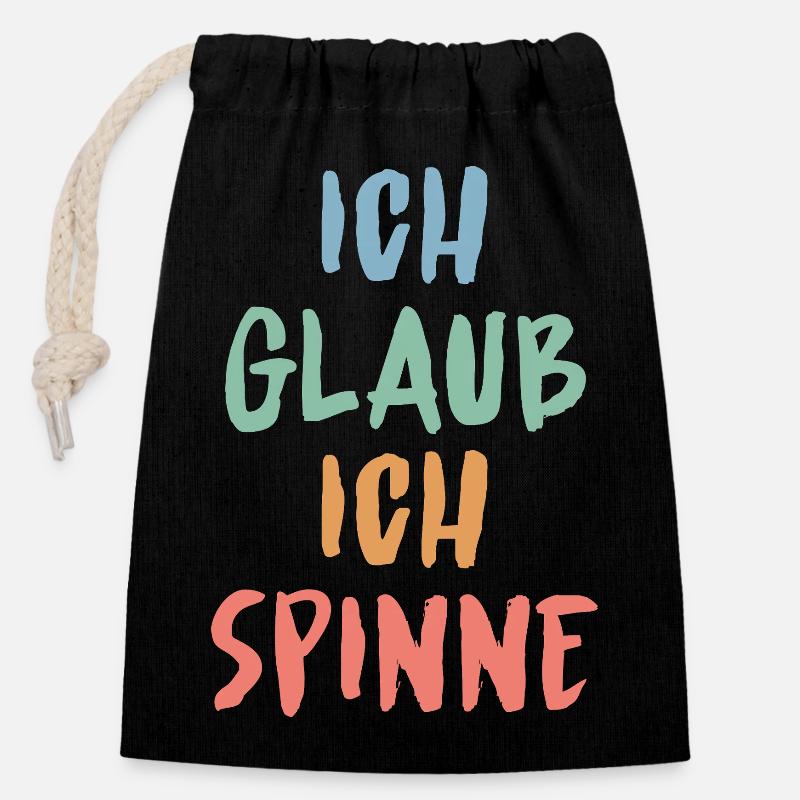 Ich glaub, ich spinne – Lustiges Sprüche Design - Verschließbarer Geschenkbeutel aus Baumwolle (14x20cm) - Schwarz