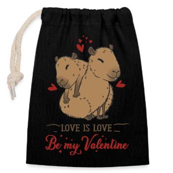 Motif d’amour avec deux bébés capybara - Sac cadeau en coton avec cordon (14 x 20 cm) - noir - Devant