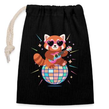 Roter Panda Discokugel 80er Jahre Retro Lustig - Verschließbarer Geschenkbeutel aus Baumwolle (14x20cm) - Schwarz - Vorne