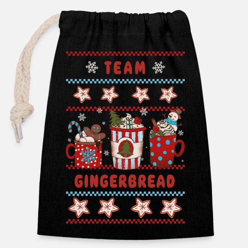 Team Gingerbread - Closable cotton gift bag (14x20cm) - black
