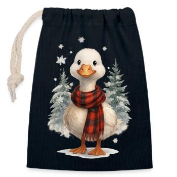 Cute duck winter christmas - Closable cotton gift bag (14x20cm) - navy - Front