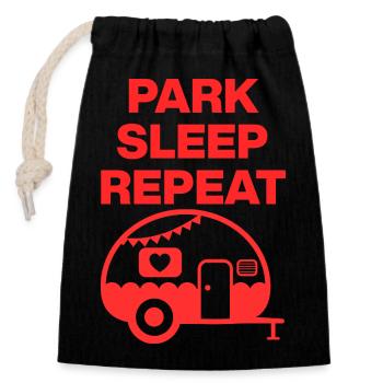 Park Sleep Repeat – Caravan Love, Camping-car, Van - Sac cadeau en coton avec cordon (14 x 20 cm) - noir - Devant