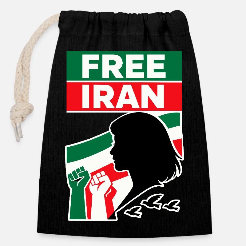 Iran libre - Sac cadeau en coton avec cordon (14 x 20 cm) - noir