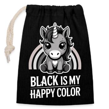 Grauer Einhorn-Regenbogen: Schwarz ist meine fröhliche Farbe - Verschließbarer Geschenkbeutel aus Baumwolle (14x20cm) - Schwarz - Vorne