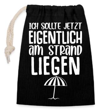 I should be lying on the beach now - Closable cotton gift bag (14x20cm) - black - Front