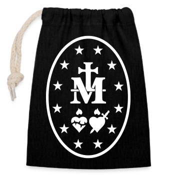 Médaille Miraculeuse Marie Symboles Sacrés Blanc - Sac cadeau en coton avec cordon (14 x 20 cm) - noir - Devant