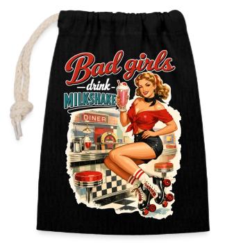 Pin-Up Bad Girls Drink Milkshakes: 50s Diner Style - Verschließbarer Geschenkbeutel aus Baumwolle (14x20cm) - Schwarz - Vorne