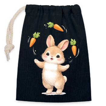 Cute bunny juggles carrots - Closable cotton gift bag (14x20cm) - navy - Front