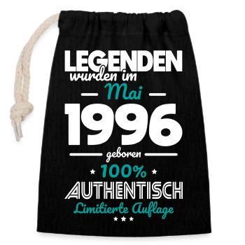 30. Geburtstag - Legenden wurden im Mai 1996 - Verschließbarer Geschenkbeutel aus Baumwolle (14x20cm) - Schwarz - Vorne