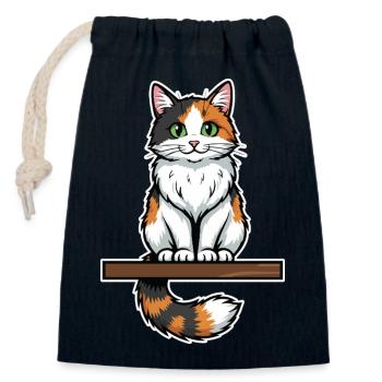 Cute Calico Cat Sitting Vintage Portrait - Closable cotton gift bag (14x20cm) - navy - Front