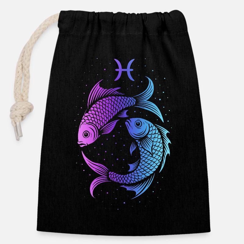 Sternzeichen Fische – Mystisches Neon – Astrologie - Verschließbarer Geschenkbeutel aus Baumwolle (14x20cm) - Schwarz