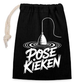 Fishing Saying Pose - Closable cotton gift bag (14x20cm) - black - Front