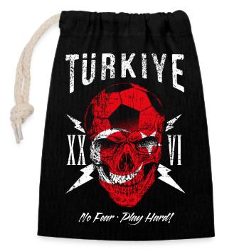 TÜRKEI Türkiye Fußball Fan Totenkopf Flagge - Verschließbarer Geschenkbeutel aus Baumwolle (14x20cm) - Schwarz - Vorne