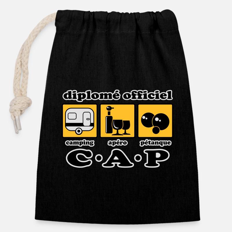 Camping Aperitif Schalen flex - Verschließbarer Geschenkbeutel aus Baumwolle (14x20cm) - Schwarz