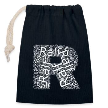 Le prénom de Ralf sous forme de nuage de mots - Sac cadeau en coton avec cordon (14 x 20 cm) - bleu marine - Devant