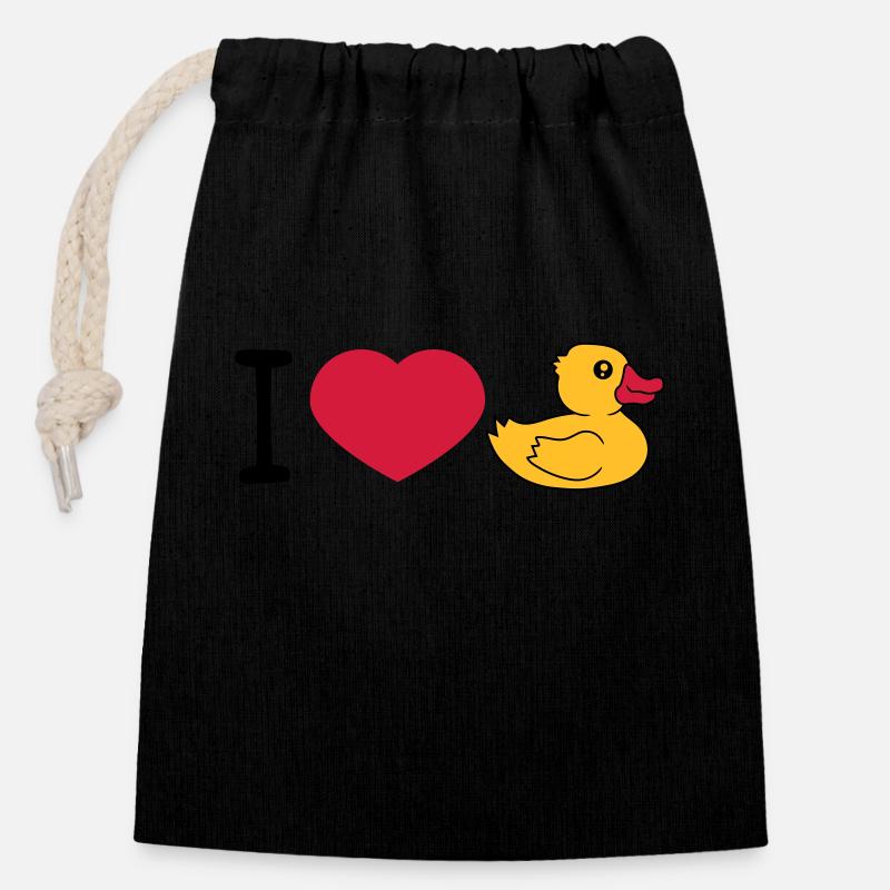 love i love heart squeaky duck rubber duck bath duck - Closable cotton gift bag (14x20cm) - black