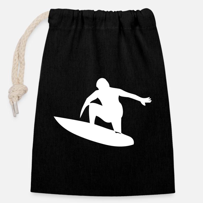 Surfeur avec planche de surf - Sac cadeau en coton avec cordon (14 x 20 cm) - noir