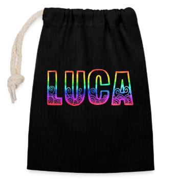 luca rs regenbogen - Verschließbarer Geschenkbeutel aus Baumwolle (14x20cm) - Schwarz - Vorne
