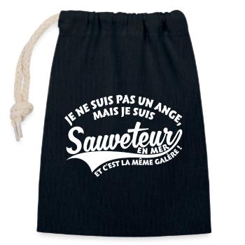 Ange Sauveteur en mer - Sac cadeau en coton avec cordon (14 x 20 cm) - bleu marine - Devant