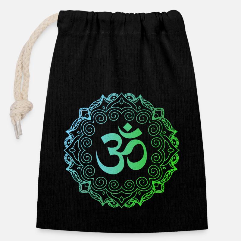 Yoga, Om-Mandala - Verschließbarer Geschenkbeutel aus Baumwolle (14x20cm) - Schwarz