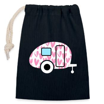 Caravan Wohnwagen rosa Herzen gemalt Camping Deko - Verschließbarer Geschenkbeutel aus Baumwolle (14x20cm) - Navy - Vorne