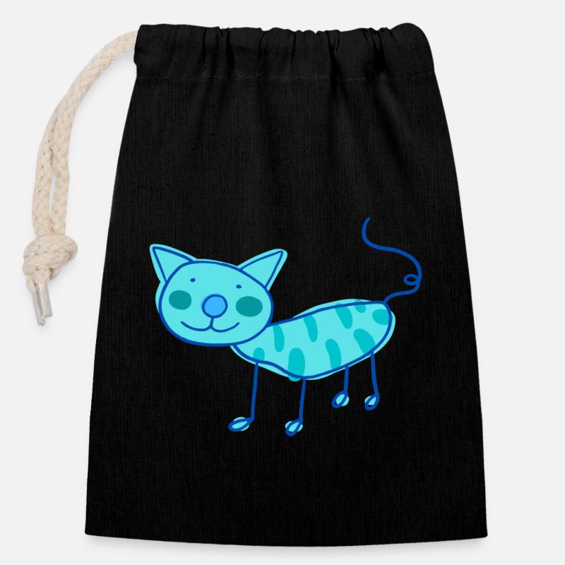 Doux chat de chat d’enfants en couleur - Sac cadeau en coton avec cordon (14 x 20 cm) - noir