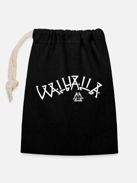 Walhalla - Walknut Runen - Verschließbarer Geschenkbeutel aus Baumwolle (14x20cm) - Schwarz