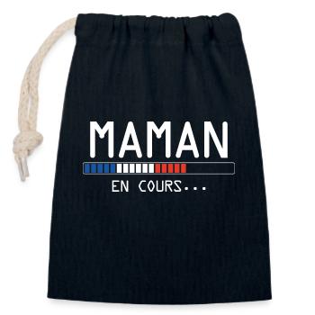 Futur Maman Chargement En Cours - Sac cadeau en coton avec cordon (14 x 20 cm) - bleu marine - Devant